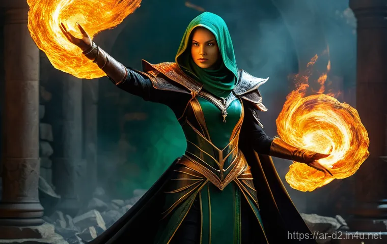 디아블로2 액트1 안다리엘 정복법 - **Subject:** A formidable female demon, Andariel, with a menacing aura, wielding two wickedly curved...