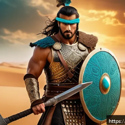 디아블로2 캐릭터 스킬 트리 추천 - A powerful male Barbarian warrior standing in a desert battleground inspired by Middle Eastern lands...