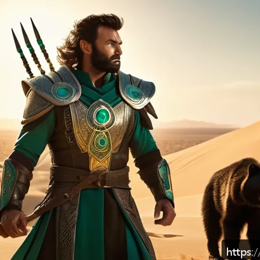 디아블로2 드루이드 소환 빌드 - A powerful druid summoner in a desert oasis setting inspired by Middle Eastern culture, surrounded b...