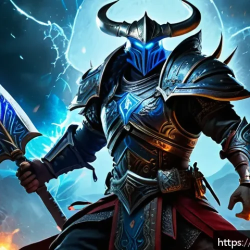 디아블로2 부적 효과 및 활용 - A dynamic battle scene in a dark fantasy setting inspired by Diablo 2, featuring a powerful melee wa...